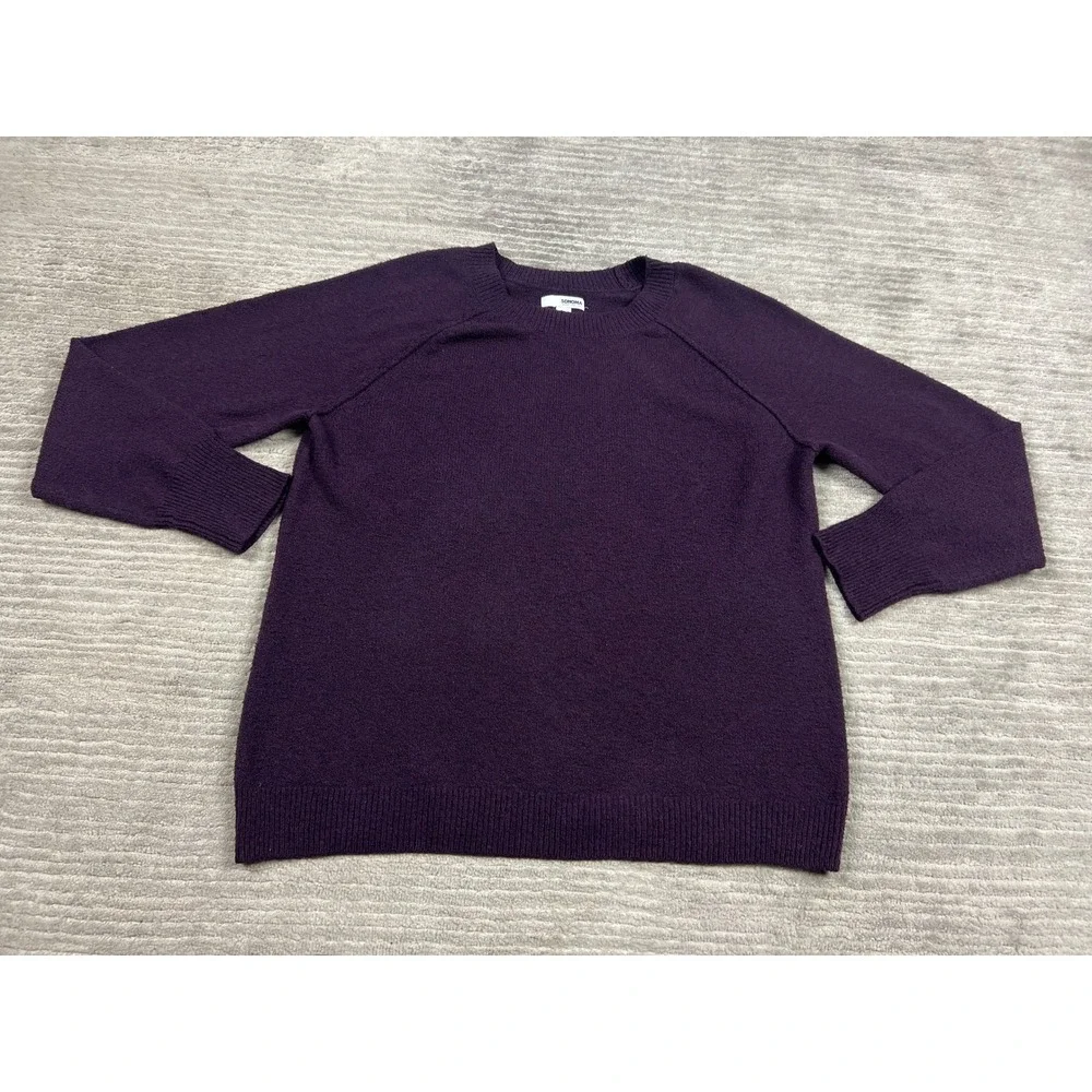 Sonoma Sweater Women Medium Purple Pullover Crewneck Raglan Sleeve Textured Knit